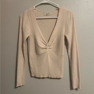 Women’s Be Cool Twist Front Long Sleeve Cream Sweater Top
